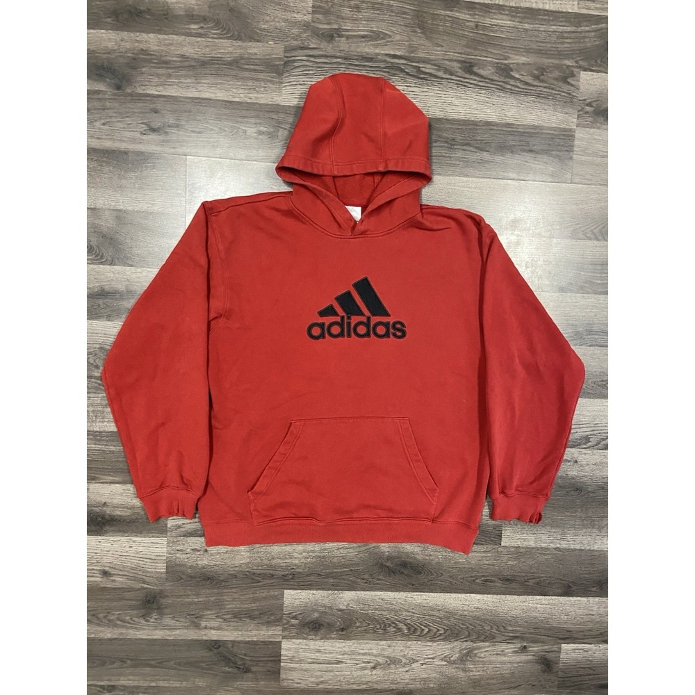 Vintage 90s Adidas Sweatshirt Size Medium Red Hoodie Logo‎